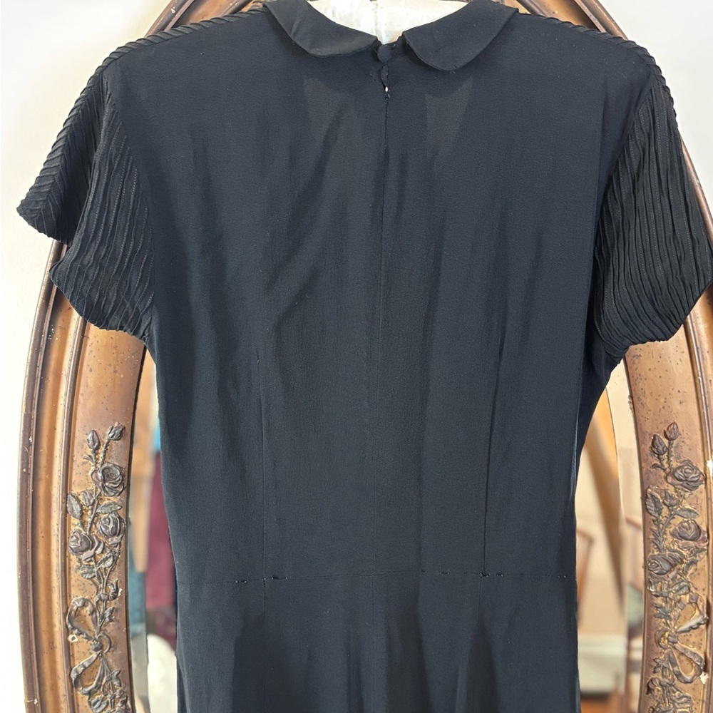 Vintage 1950s Peter Pan Collar Black Midi Dress - Picture 7 of 13